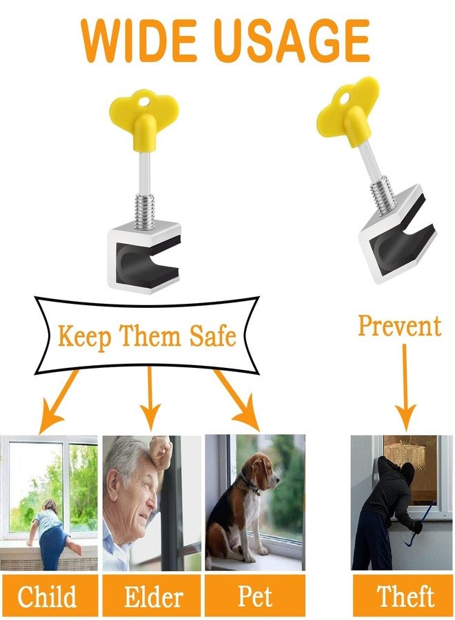 Ncry أقفال نوافذ Ncry المنزلقة الأمنية مع مفتاح، قضبان أمان للنوافذ للأبواب المنزلقة الرأسية والأفقية، أقفال أمان قابلة للتعديل لغرف نوم الأطفال والمكاتب (4 قطع من الأقفال) - Image 3